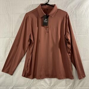 FKEEP Polo Shirt Mens 2XL Brown Long Sleeve Stretch Performance Soft Casual